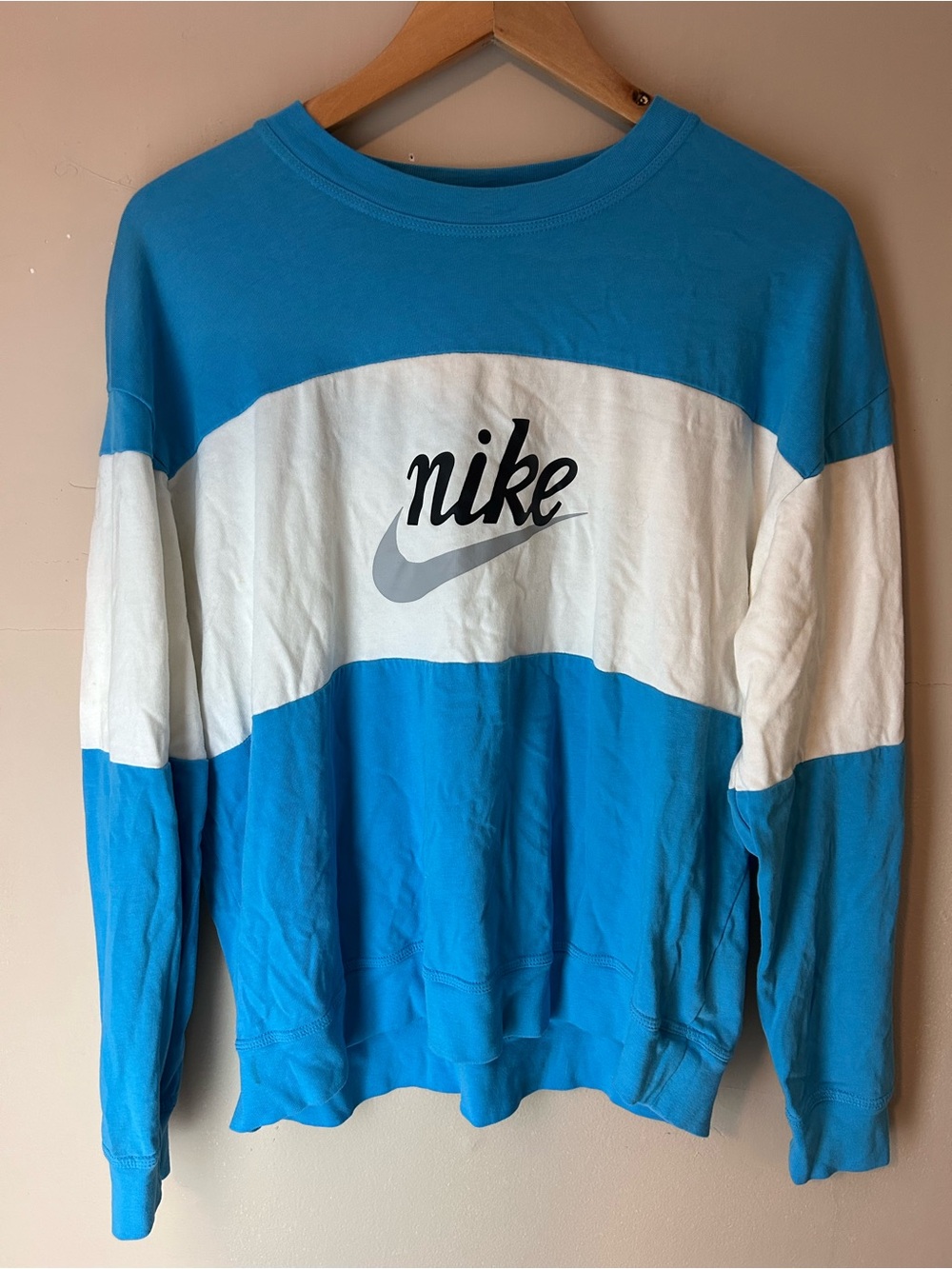 Nike Blue & White Striped Long Sleeve Size XL Retro Y2K 100% Cotton